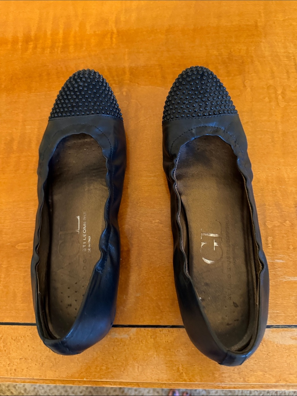 AGL Black Studded Cap-Toe Women's Ballet Flats